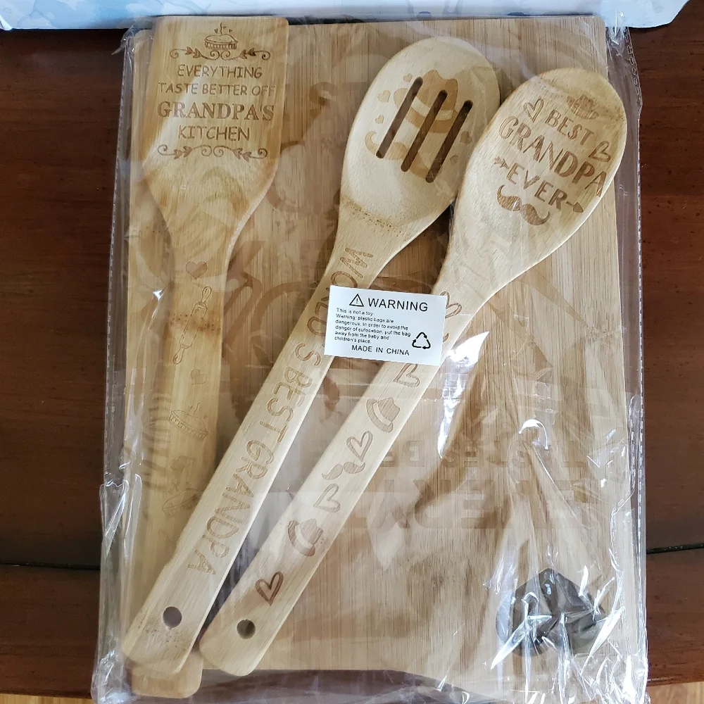 NIB Grandpa Cutting Board W/Spatulas Spoons Gifts for Grandpa on Fathers Day - Picture 8 of 8